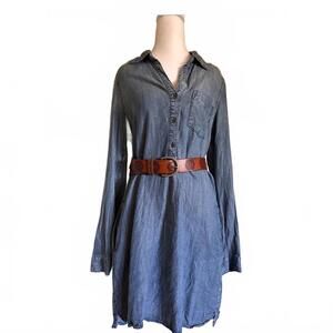 Lovestitch chambray Denim tencel Shirt Dress longsleeve light flowy western szM